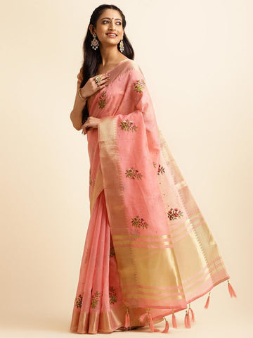 Ethnic Motifs Zari Woven Design Banarasi Saree